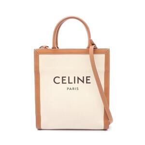 Celine Vertical Cabas Tote Bag Canvas Leather White Brown